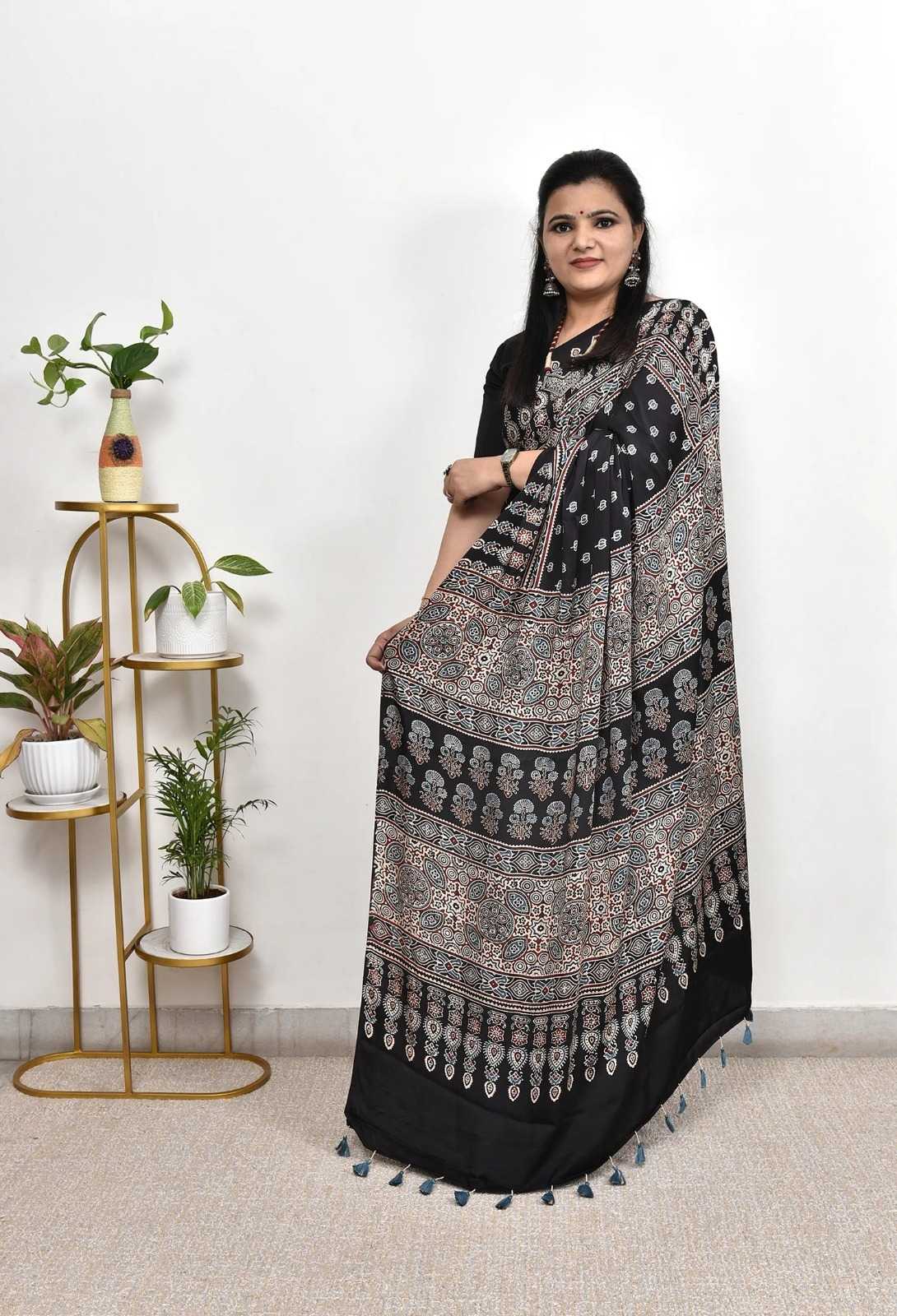 YNF Wholesale Crepe Silk Ajrakh Sarees  | Surat Manufacturer