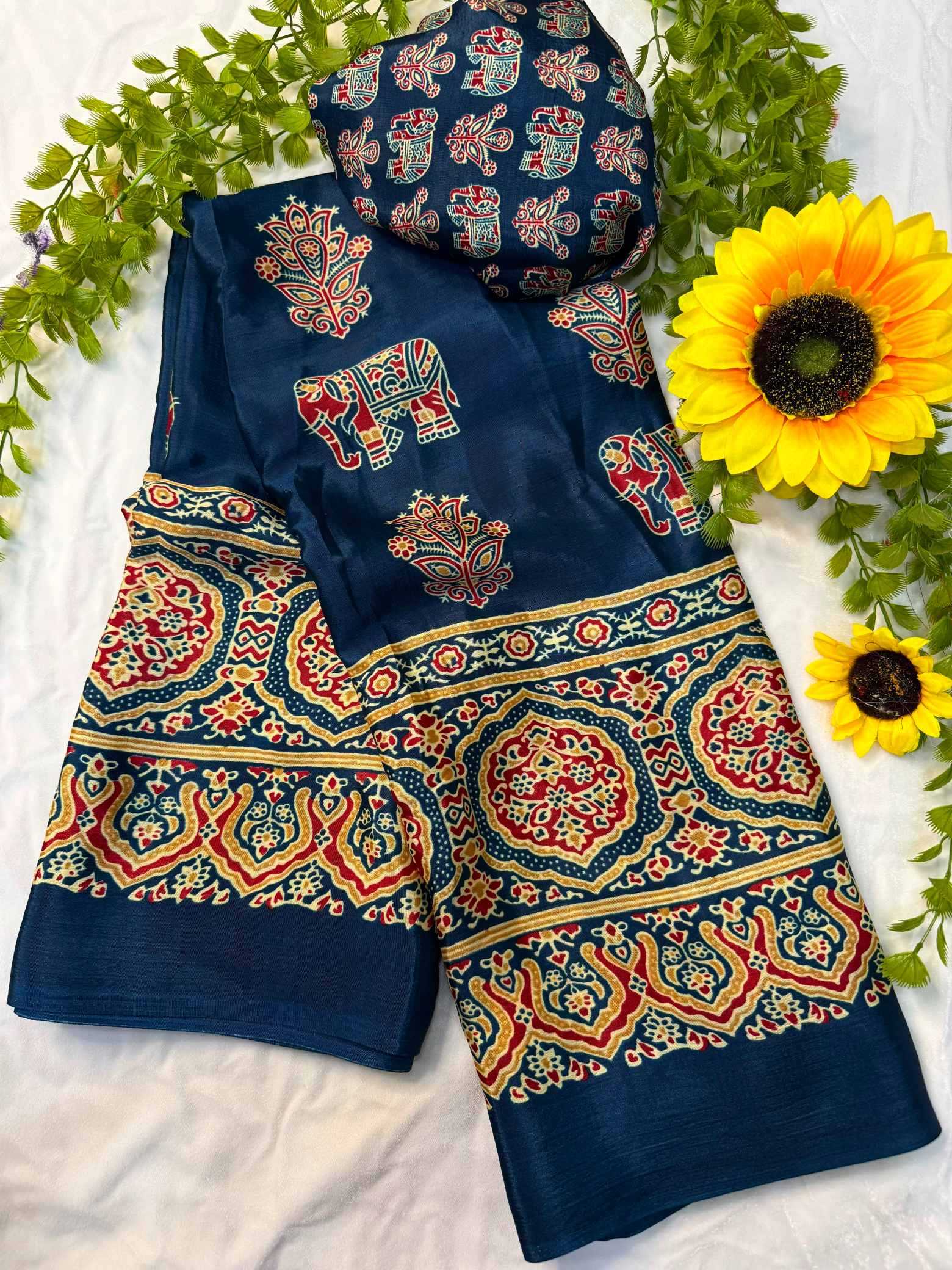 YNF Wholesale Crepe Silk Ajrakh Sarees  | Surat Manufacturer