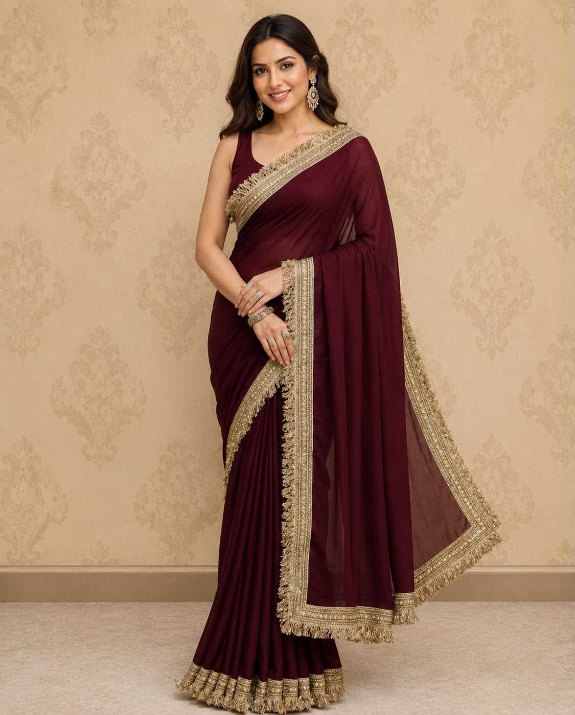 YNF Wholesale Georgette Ready To Wear Sarees KESH577 FURR LACE | Surat Manufacturer