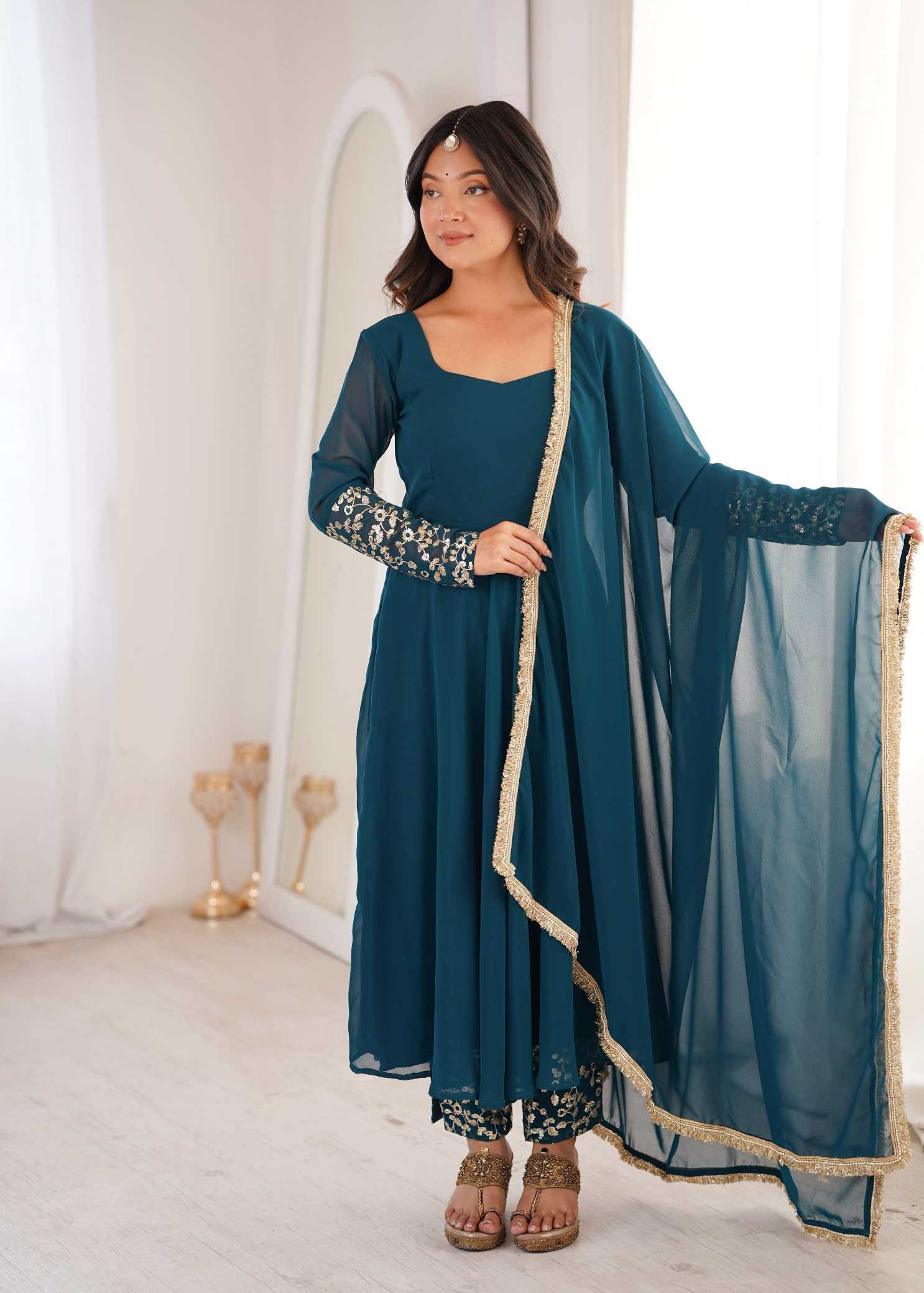 YNF Wholesale Georgette Embroidery Gowns  | Surat Manufacturer