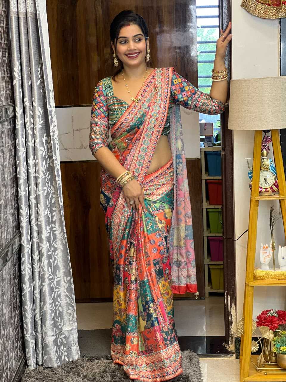 YNF Wholesale Chinon Silk Mirror Work Saree  | Surat Manufacturer