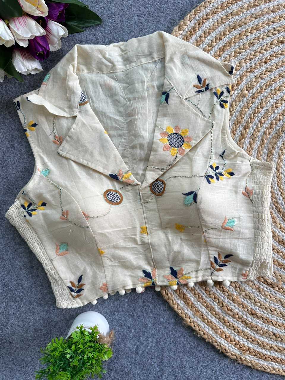 YNF Wholesale Khadi Cotton Designer Blouse KESH653 Khadi Collar Elastic Blouse | Surat Manufacturer
