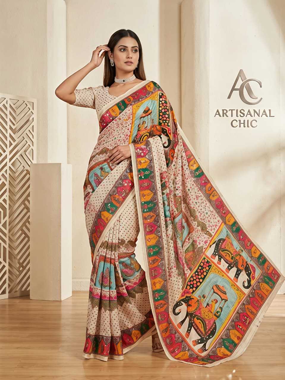 YNF Wholesale Fancy Ajrakh Sarees  | Surat Manufacturer