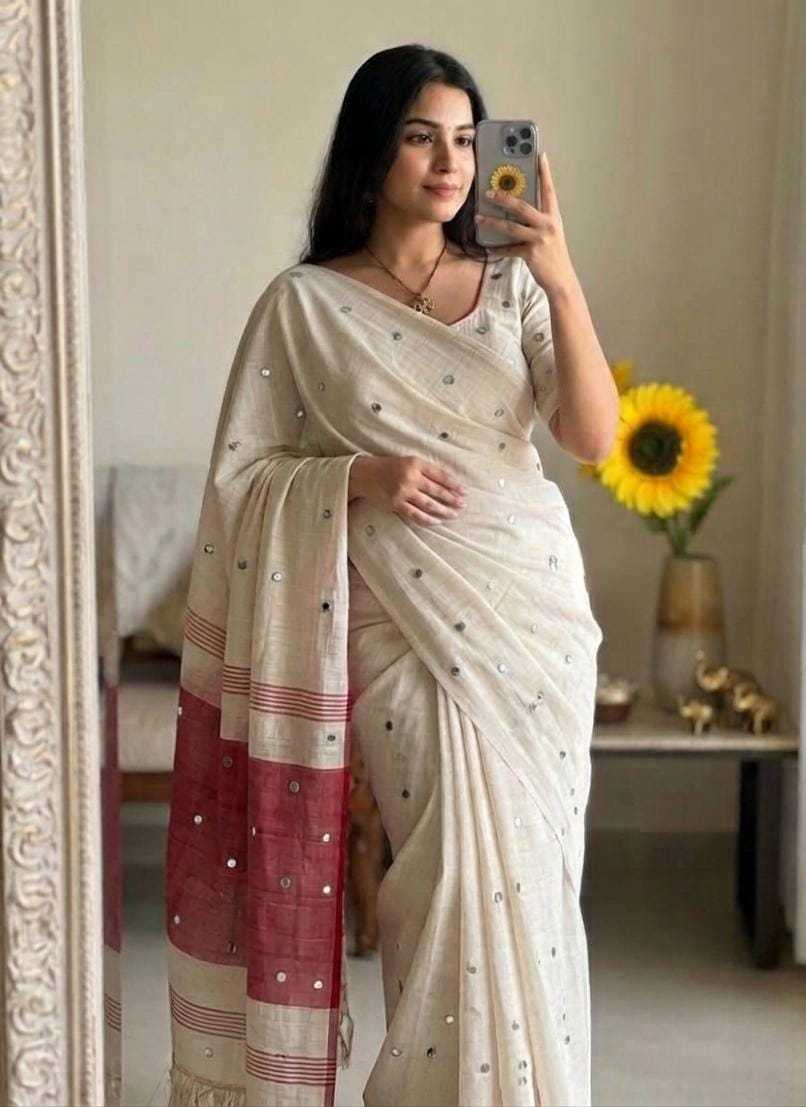 YNF Wholesale Linen Mirror Work Saree  | Surat Manufacturer