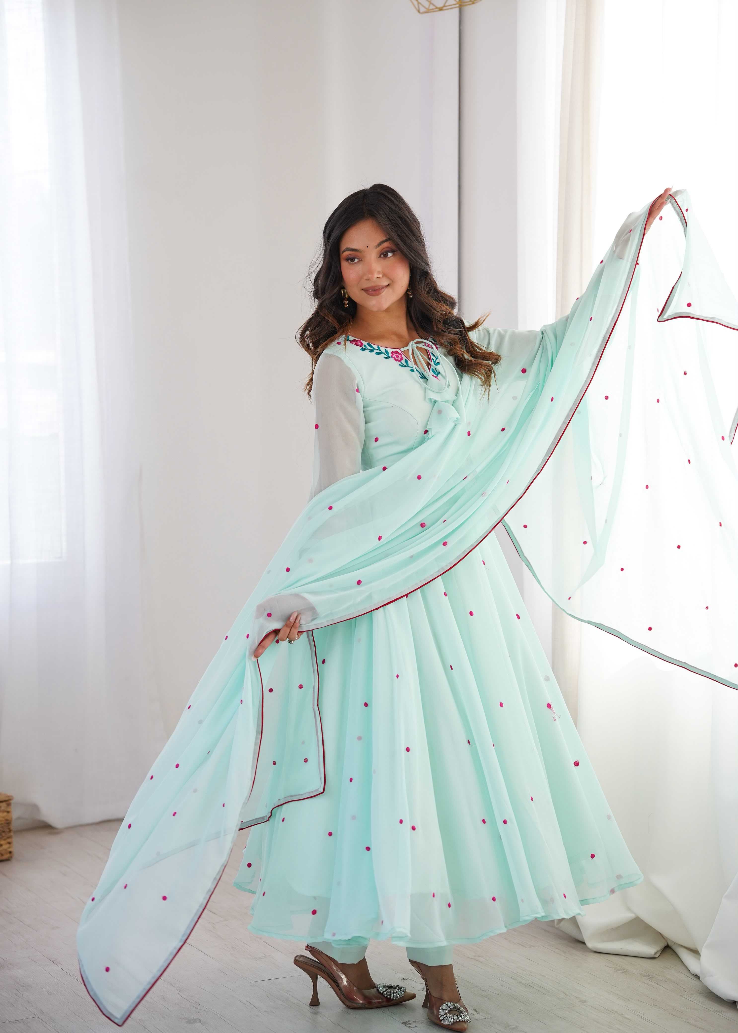 YNF Wholesale Faux Georgette Embroidery Gowns  | Surat Manufacturer