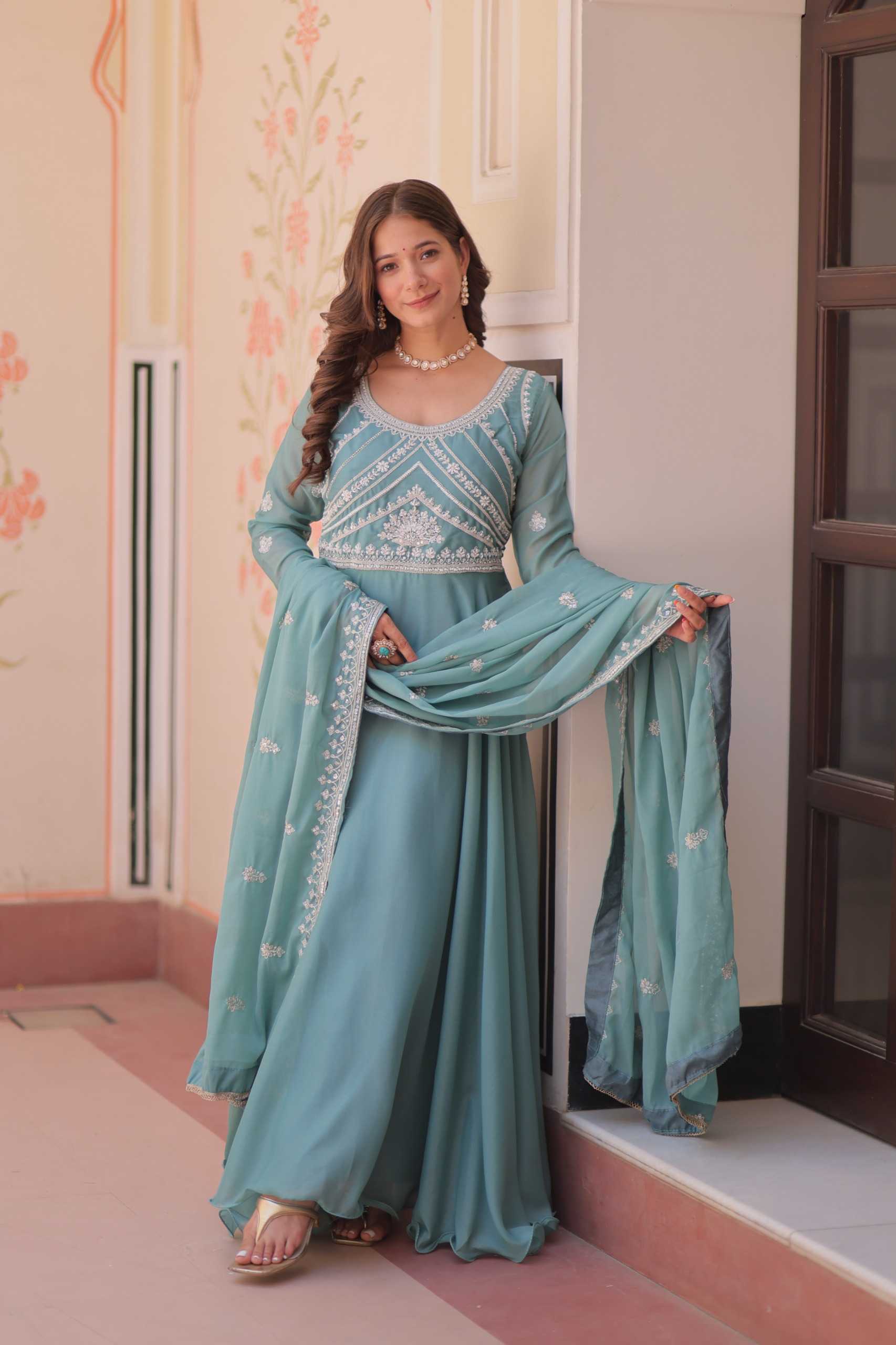 YNF Wholesale Georgette Embroidery Gowns KESH491 9311 | Surat Manufacturer
