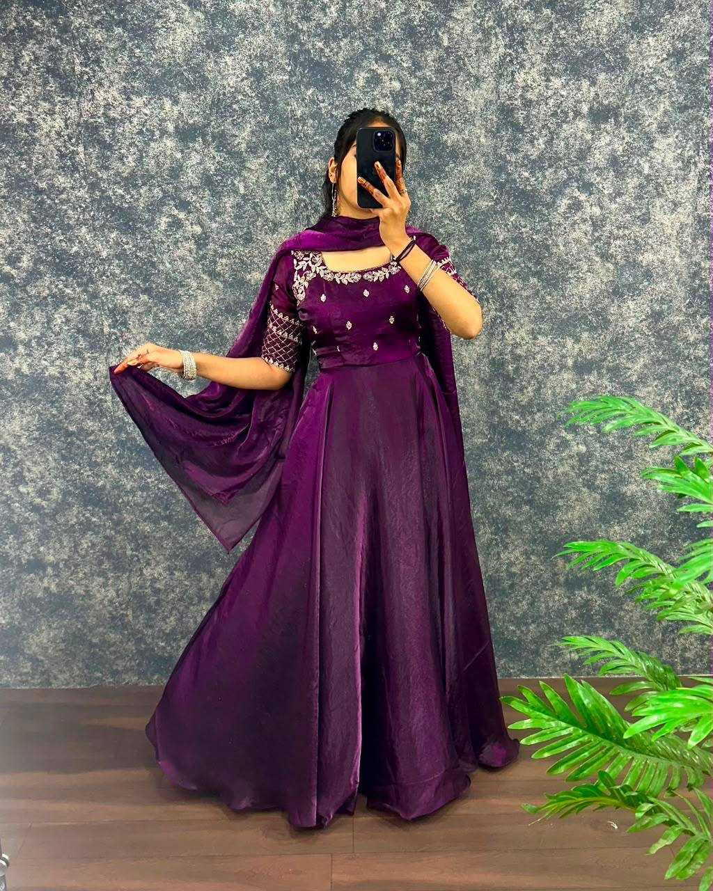 YNF Wholesale Satin Embroidery Gowns KESH599 Gargeyi | Surat Manufacturer