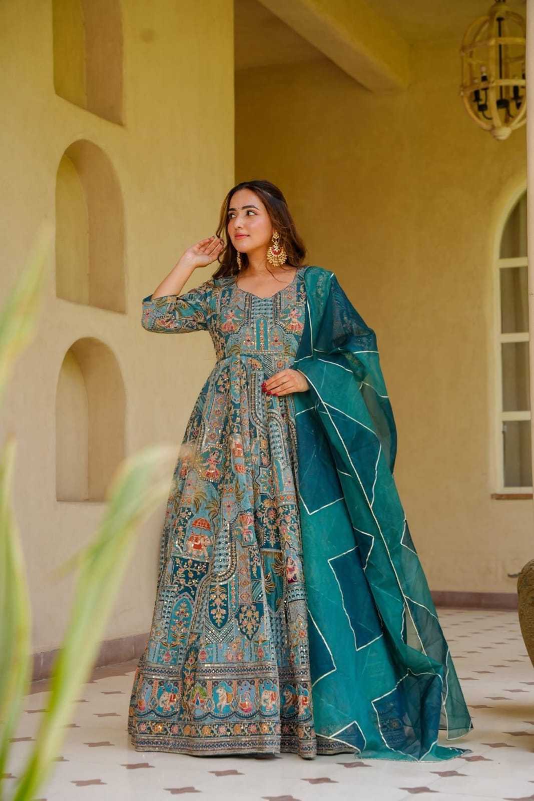 YNF Wholesale Chinon Printed Gowns KESH625 013 | Surat Manufacturer