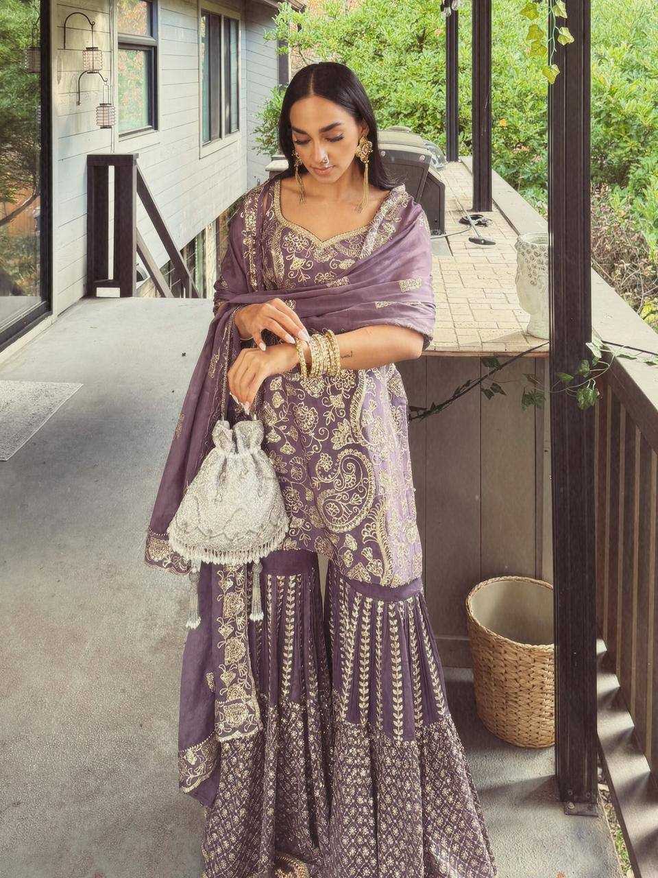 YNF Wholesale Chinon Silk Sharara Salwar Suits KESH158 10013 | Surat Manufacturer