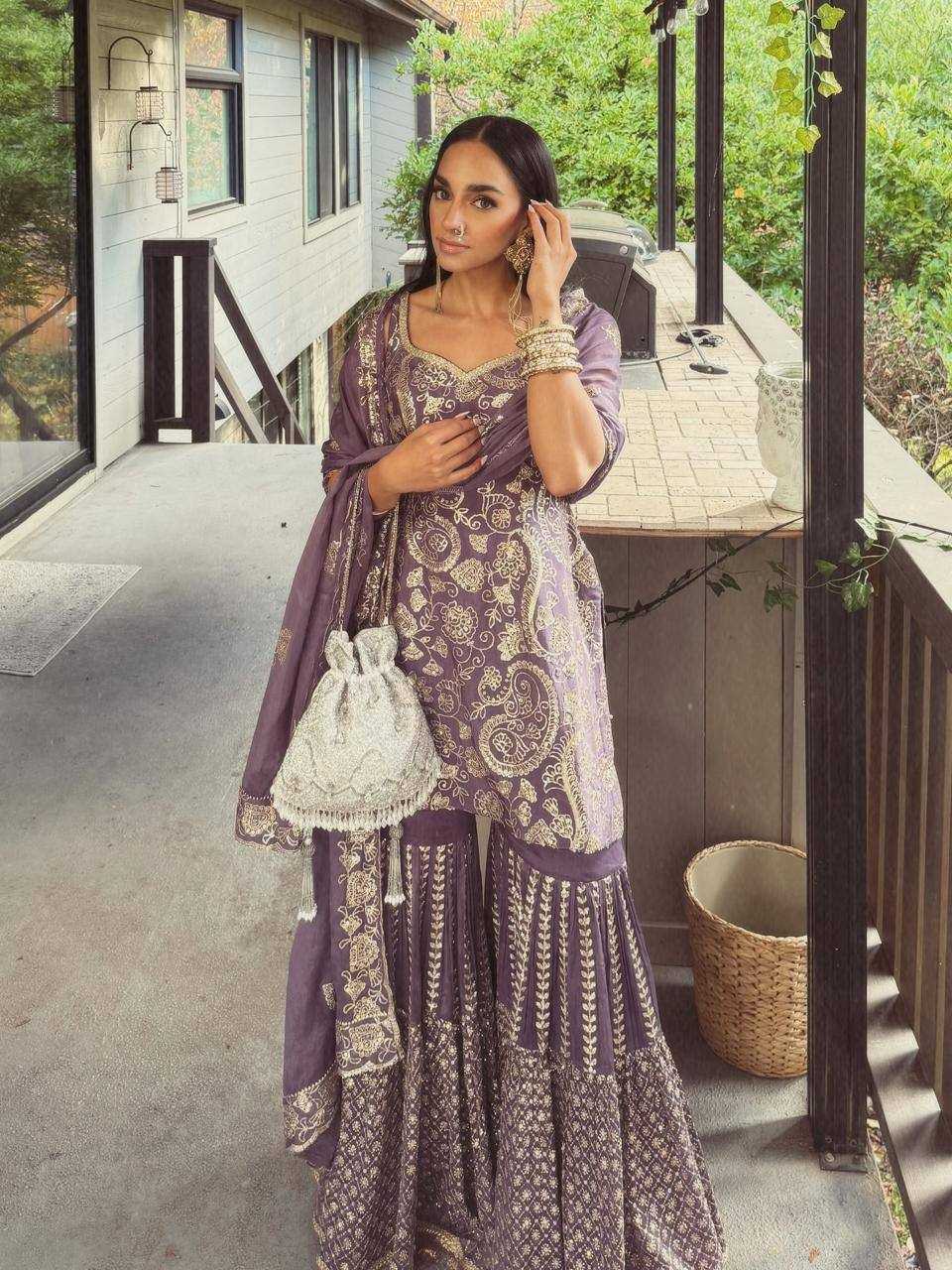 YNF Wholesale Chinon Silk Sharara Salwar Suits KESH158 10013 | Surat Manufacturer