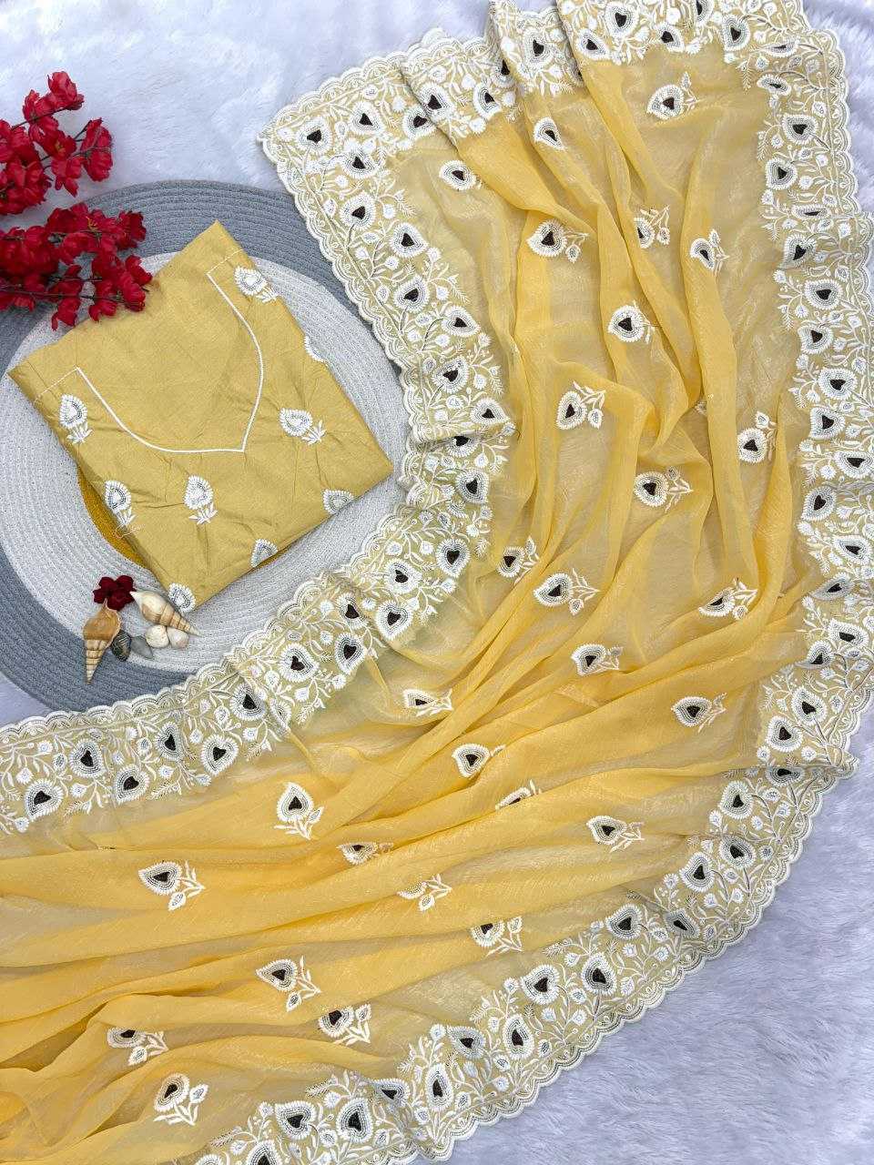 YNF Wholesale Crunchi Chiffon Sarees RIN230 655 | Surat Manufacturer