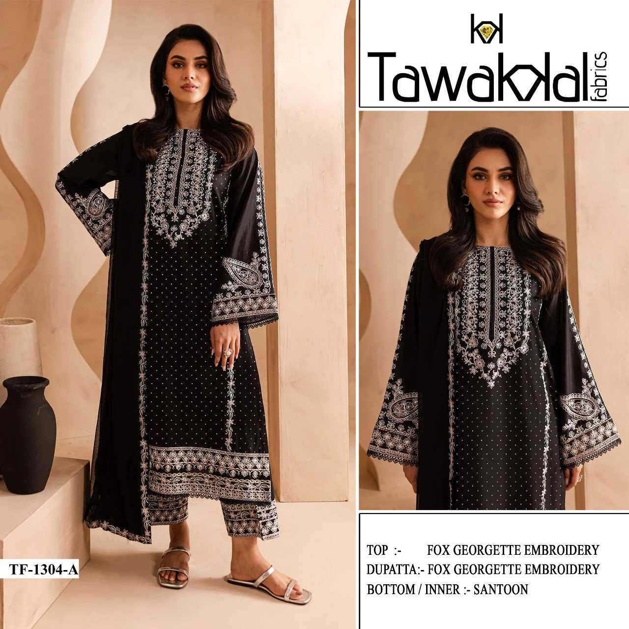 YNF Wholesale Faux Georgette Embroidery Suits RIN236 TAWAKKAL 1304 | Surat Manufacturer