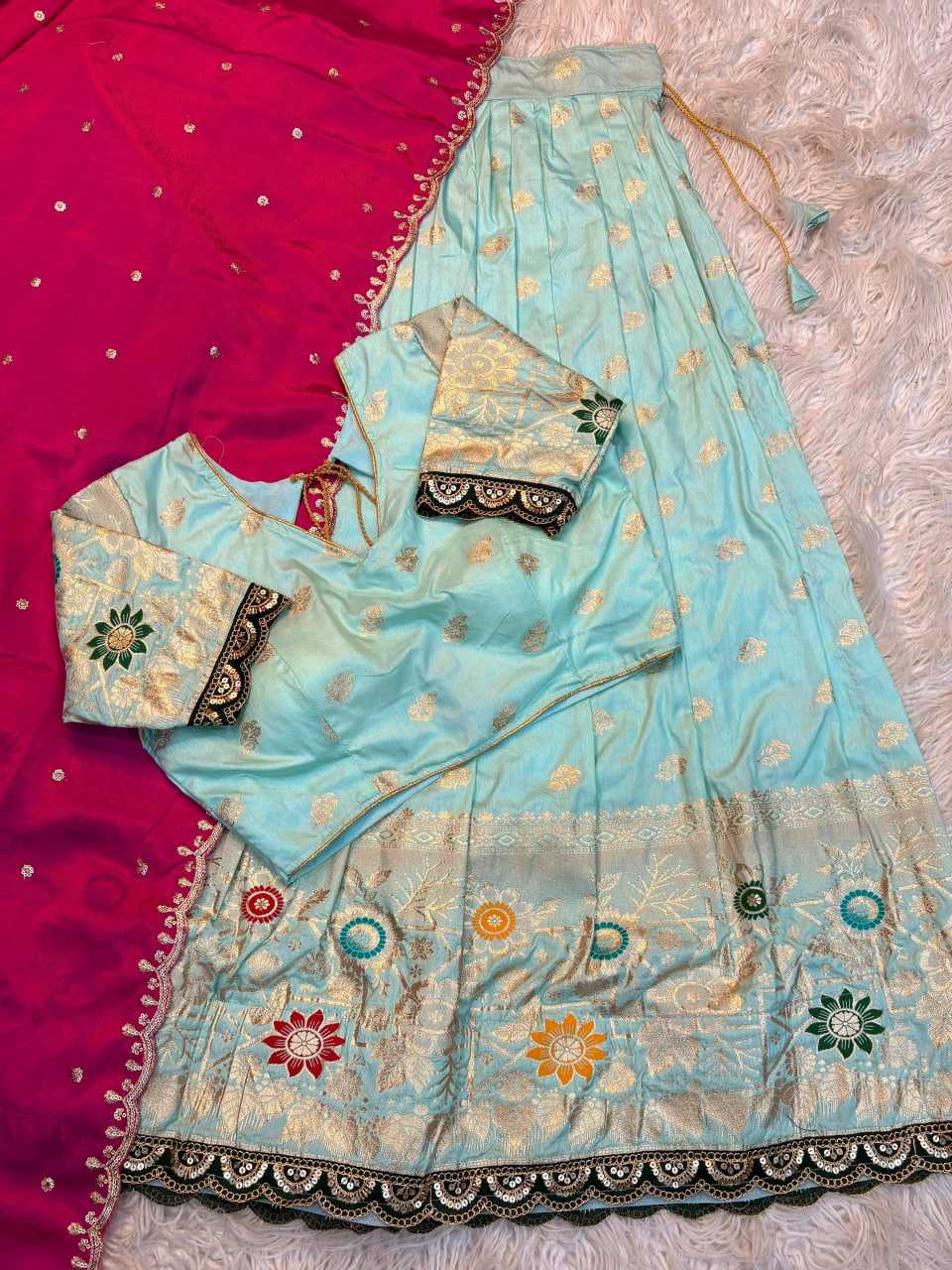 YNF Wholesale Jacquard Designer Lehenga RIN195 Floral Dola | Surat Manufacturer