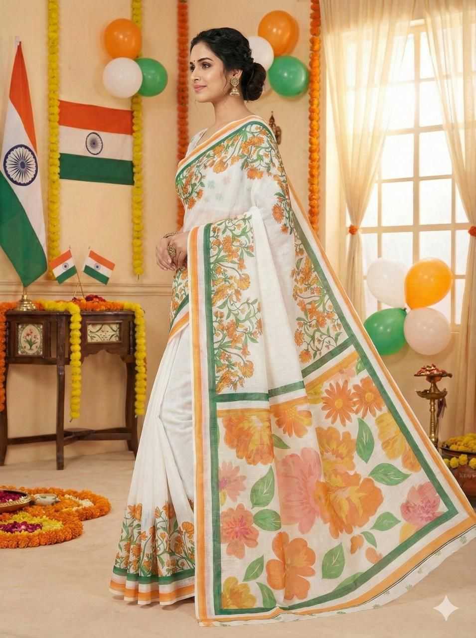 YNF Wholesale Linen Printed Sarees KESH577 CM-REPUBLIC DAY | Surat Manufacturer