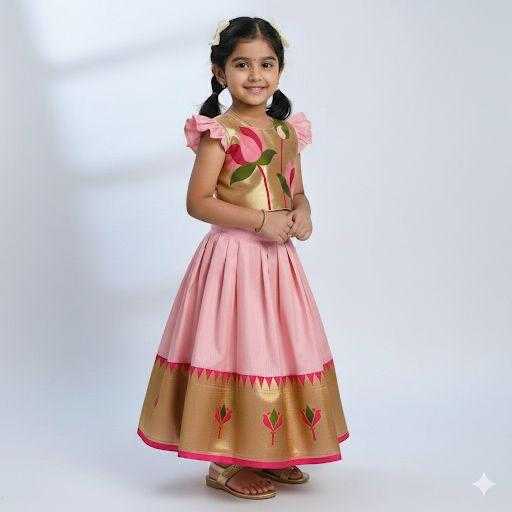 YNF Wholesale Paithani Silk Kids Designer Frock RIN235 stitched Paithani | Surat Manufacturer