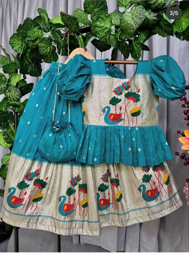 YNF Wholesale Premium Silk Kids Lehenga RIN235 Teal Green | Surat Manufacturer