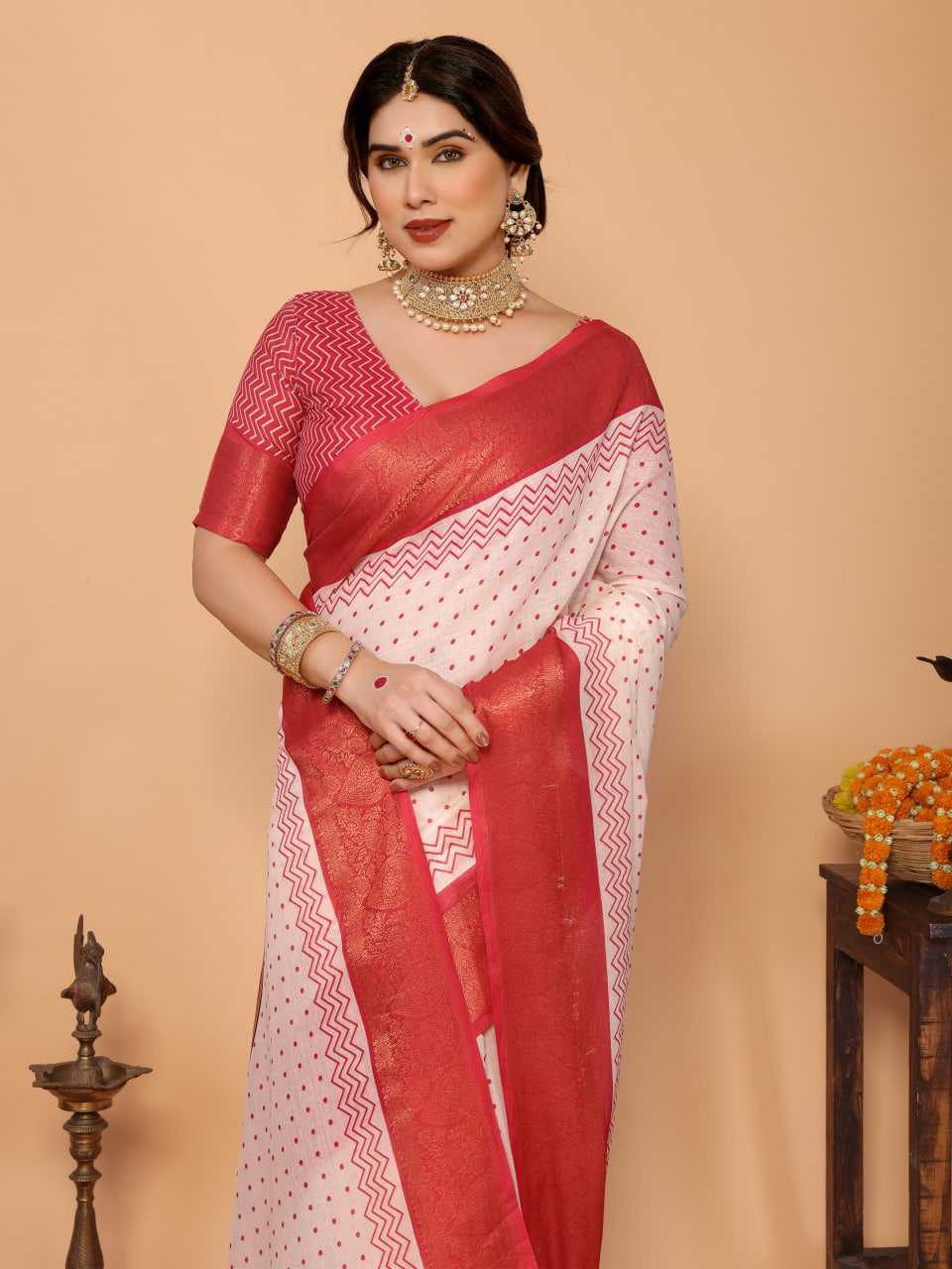 YNF Wholesale Pure Linen Red Sarees KESH719 115 | Surat Manufacturer