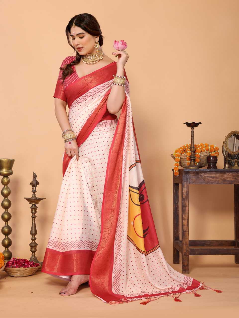 YNF Wholesale Pure Linen Red Sarees KESH719 115 | Surat Manufacturer