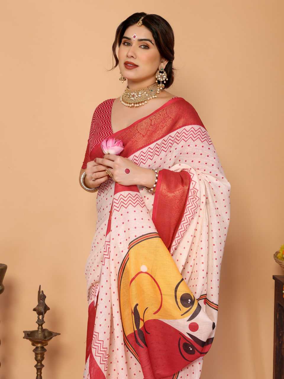 YNF Wholesale Pure Linen Red Sarees KESH719 115 | Surat Manufacturer