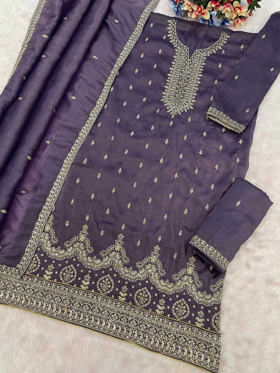 YNF Wholesale Soft Gold Crush Embroidery Suits KESH704 OS 2103 | Surat Manufacturer