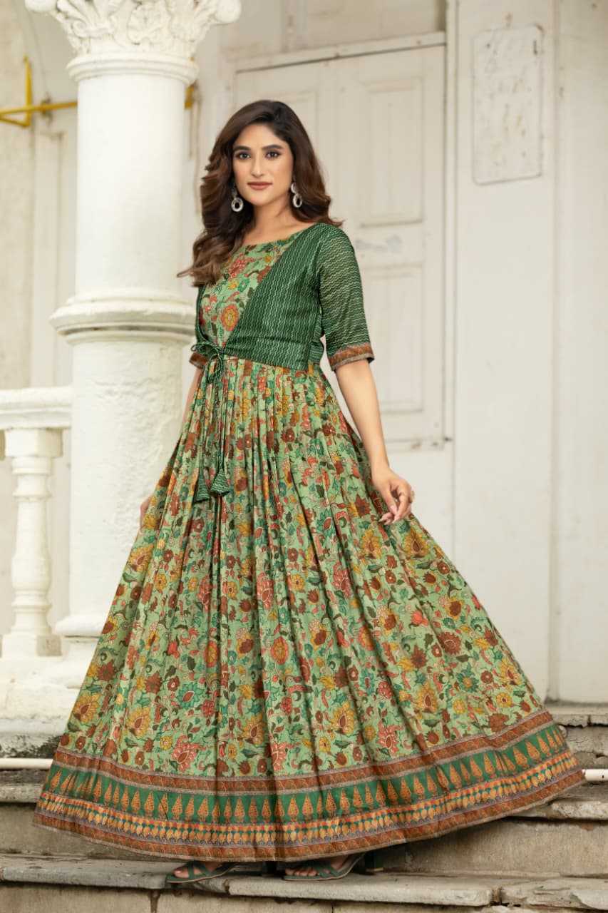 YNF Wholesale Tissue Silk Printed Gowns KESH249 silk blend | Surat Manufacturer