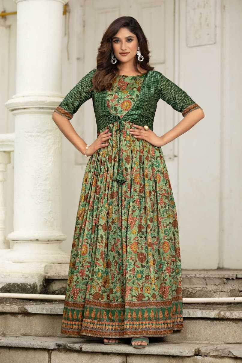 YNF Wholesale Tissue Silk Printed Gowns KESH249 silk blend | Surat Manufacturer