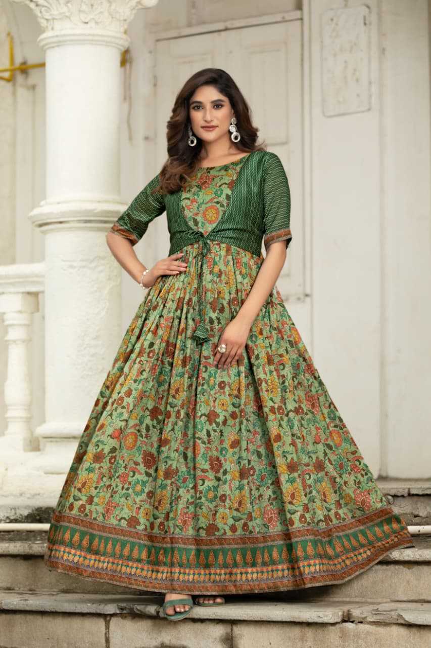 YNF Wholesale Tissue Silk Printed Gowns KESH249 silk blend | Surat Manufacturer
