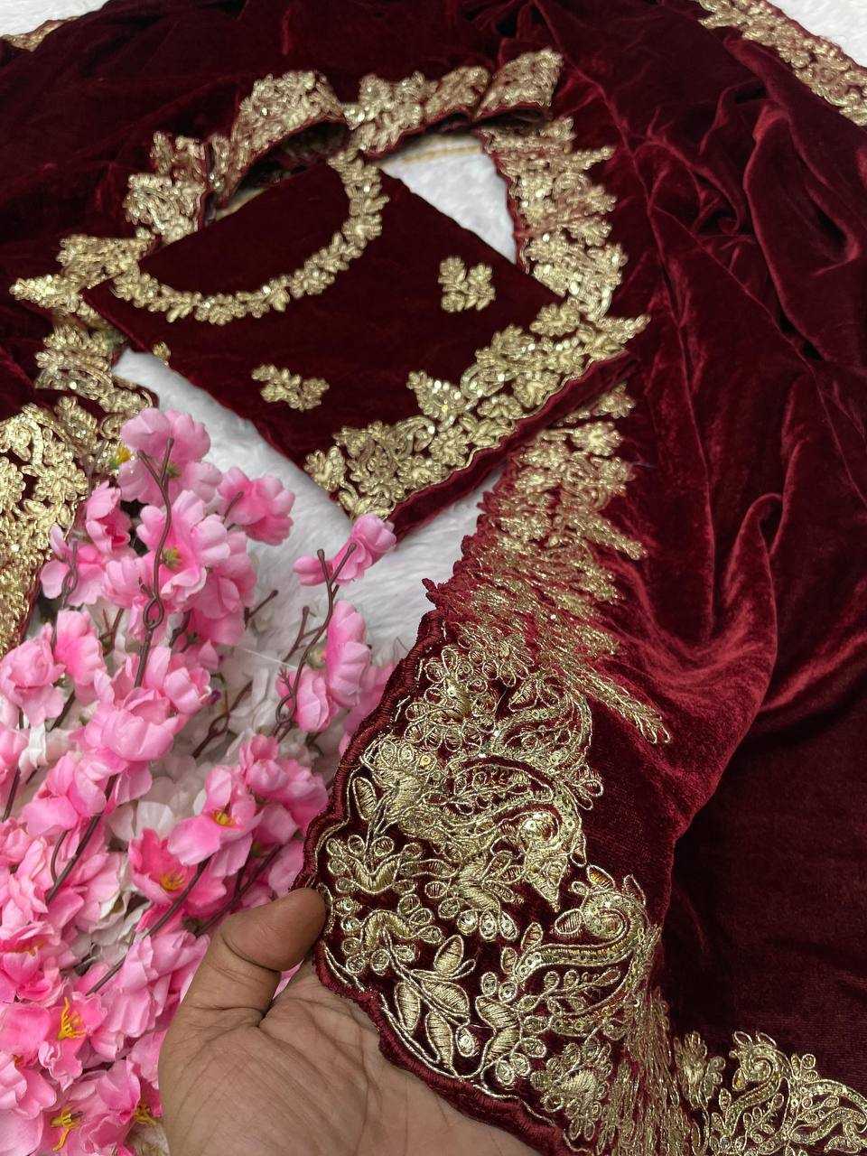 Ynf Velvet  Sarees Festive Collections Wholesale Velvet Sarees Embroidered Sarees Cutwork Saree Manufacturer - YNF Online