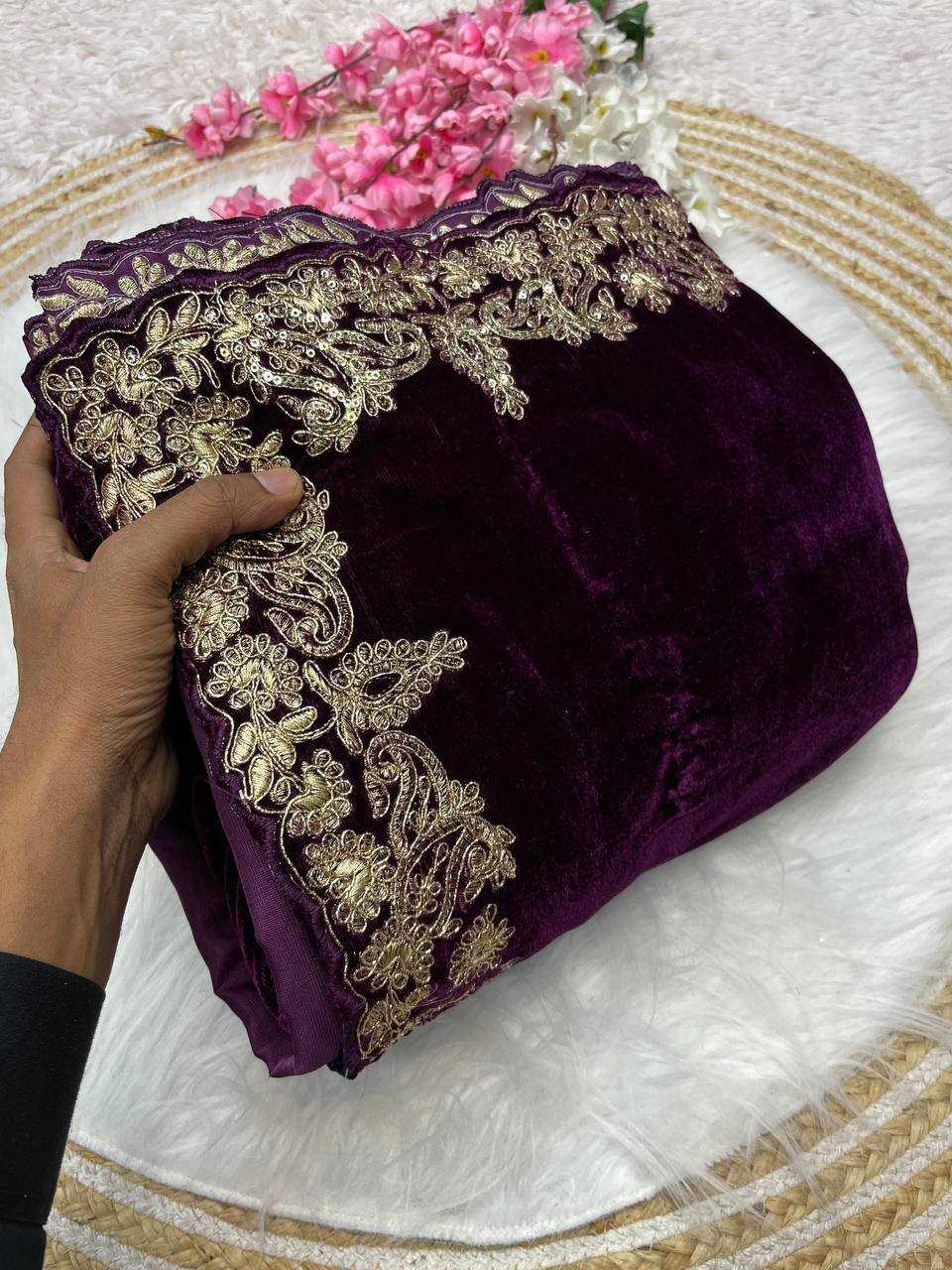 Ynf Velvet  Sarees Festive Collections Wholesale Velvet Sarees Embroidered Sarees Cutwork Saree Manufacturer - YNF Online
