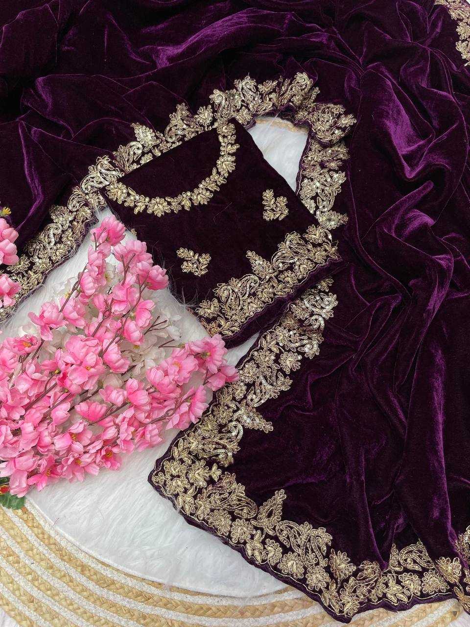 Ynf Velvet  Sarees Festive Collections Wholesale Velvet Sarees Embroidered Sarees Cutwork Saree Manufacturer - YNF Online