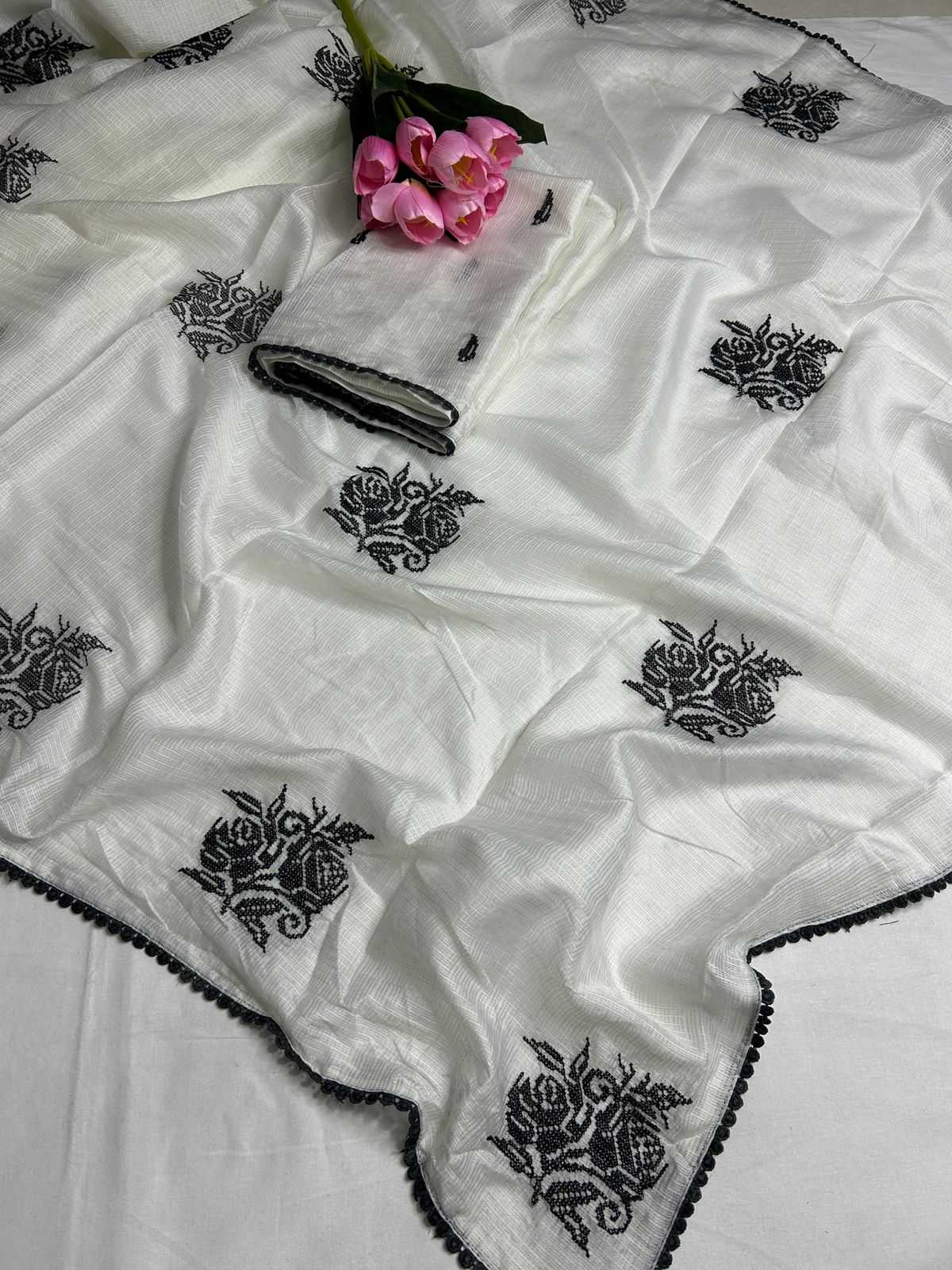 YNF Wholesale Cotton Soft Kota Party Wear Sarees KESH690 Balck N white | Surat Manufacturer