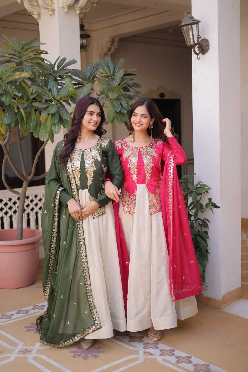YNF Wholesale Heavy Roman Silk Embroidery Gowns KESH489 KA-1231 | Surat Manufacturer