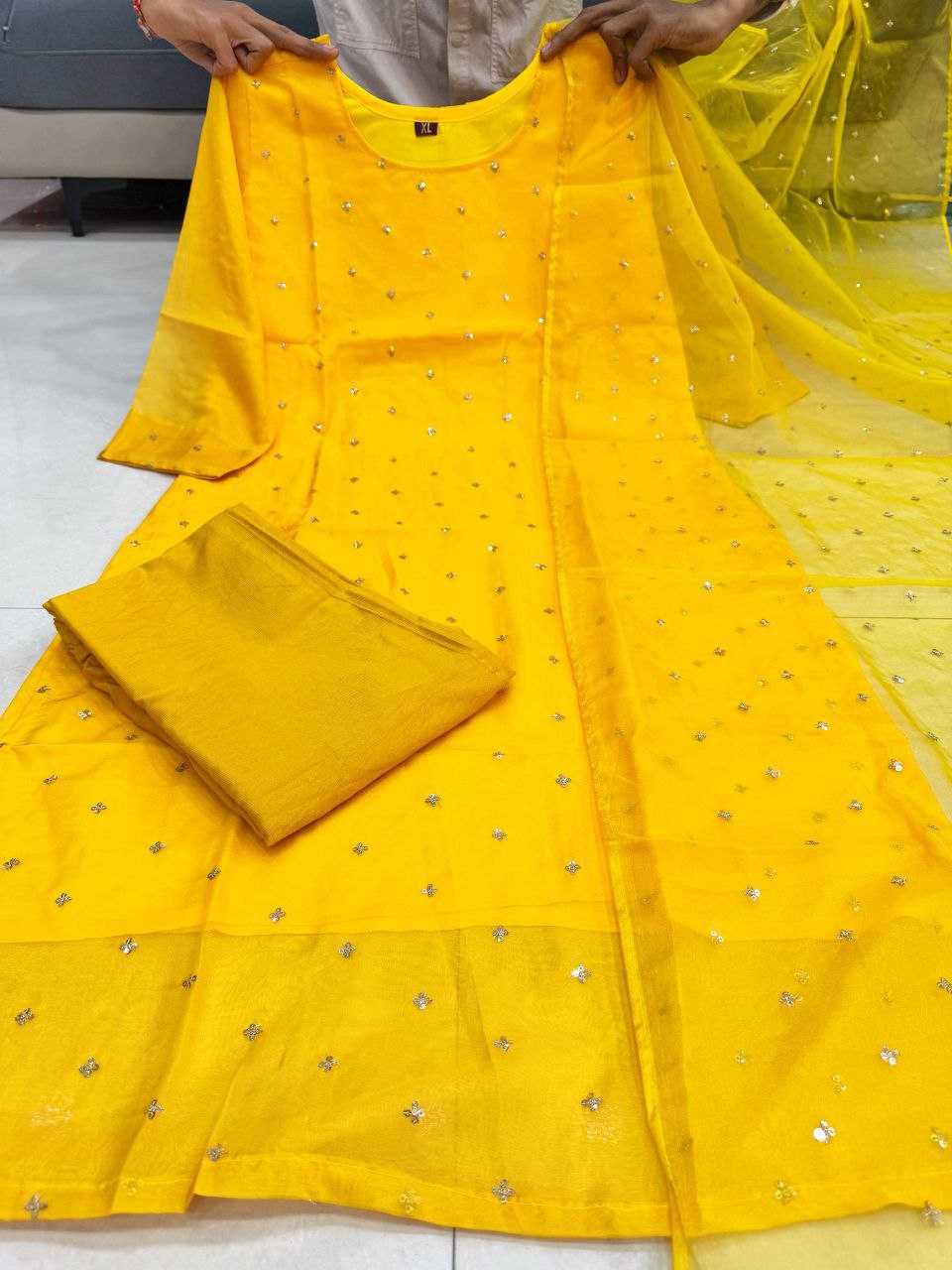 YNF Wholesale Organza Embroidery Suits KESH640 Yellow Bindi | Surat Manufacturer