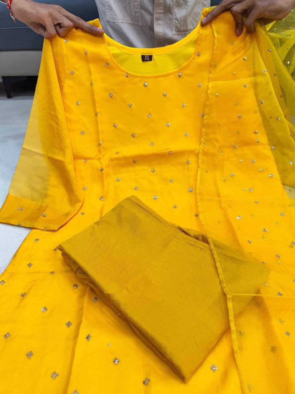YNF Wholesale Organza Embroidery Suits KESH640 Yellow Bindi | Surat Manufacturer