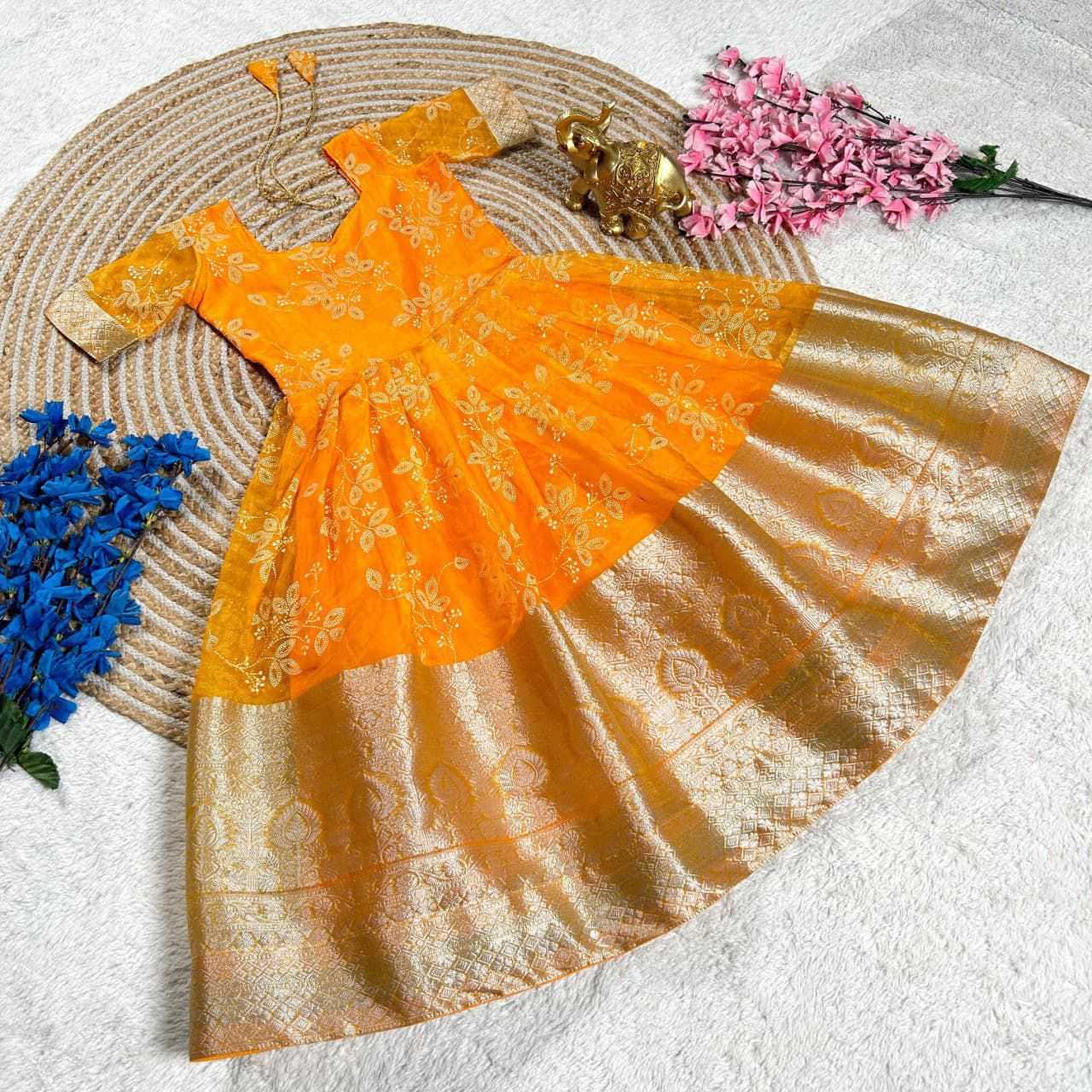 YNF Wholesale Organza Kids Gown RIN235 Rubber-print | Surat Manufacturer