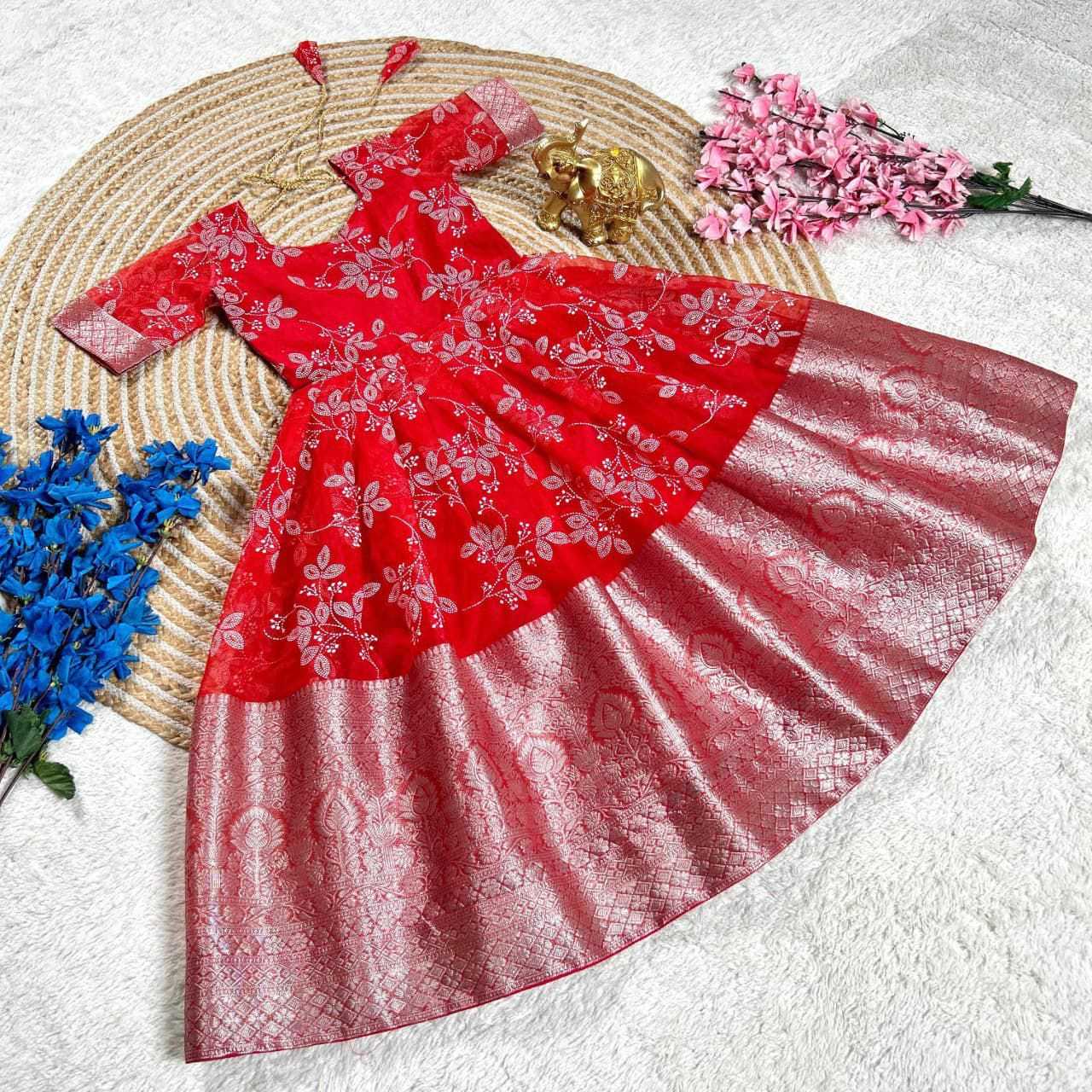 YNF Wholesale Organza Kids Gown RIN235 Rubber-print | Surat Manufacturer