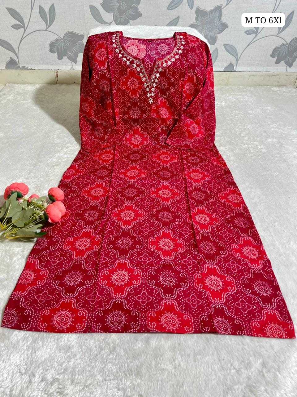 YNF Wholesale Rayon Bandhni Designer Kurtis KESH720 Handwork | Surat Manufacturer
