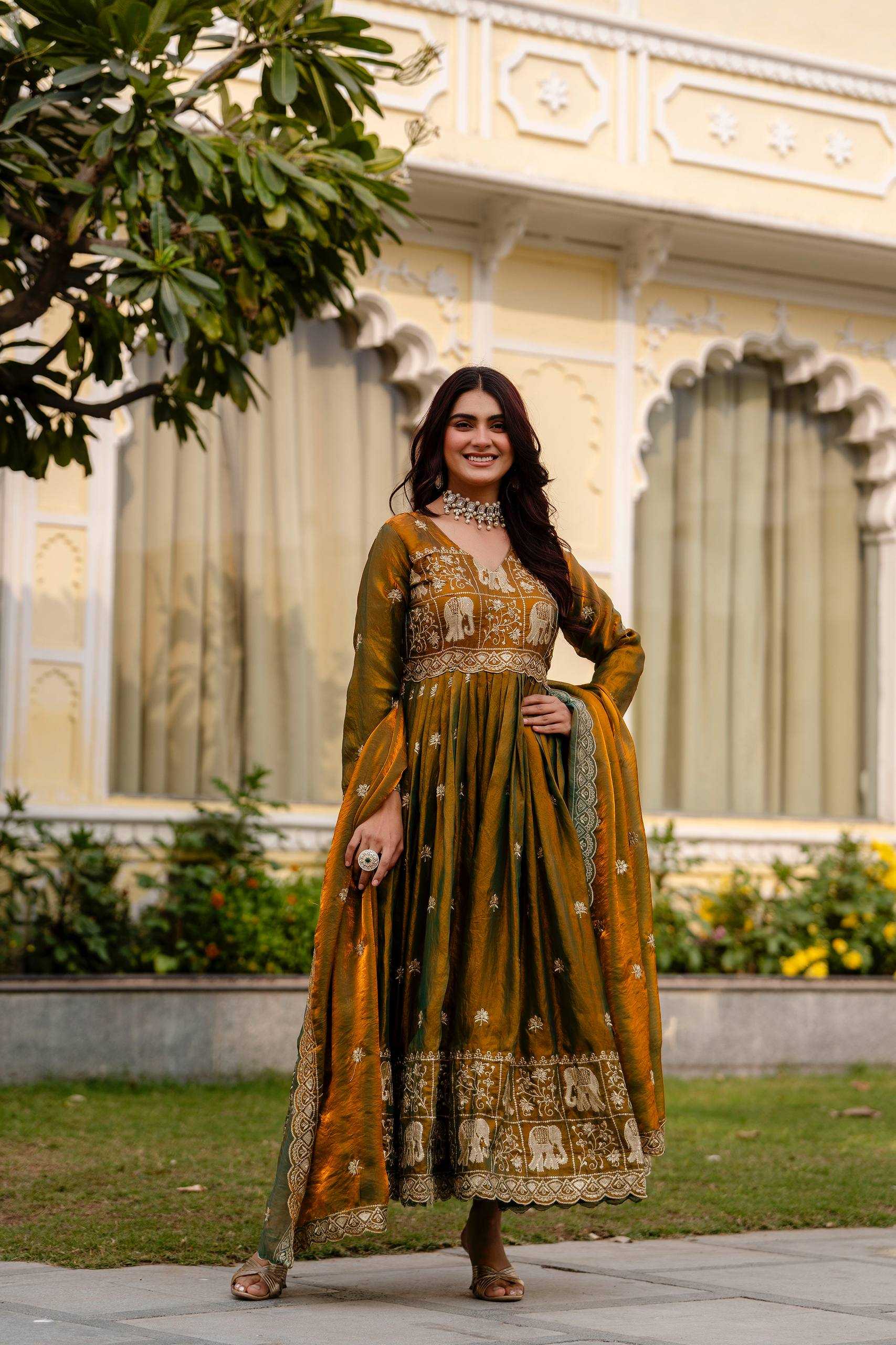 YNF Wholesale Satin Embroidered Gown RIN215 38 | Surat Manufacturer