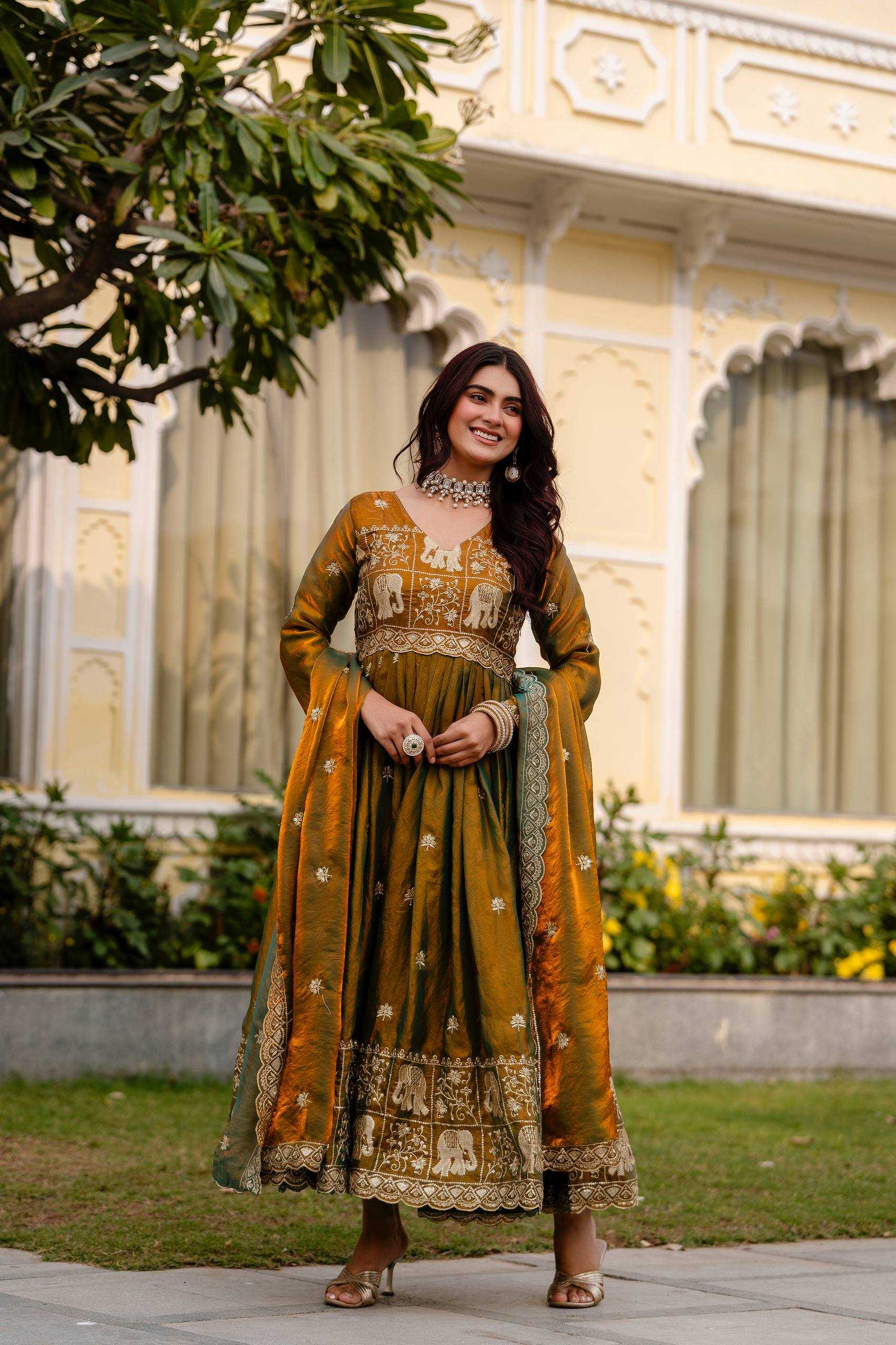 YNF Wholesale Satin Embroidered Gown RIN215 38 | Surat Manufacturer