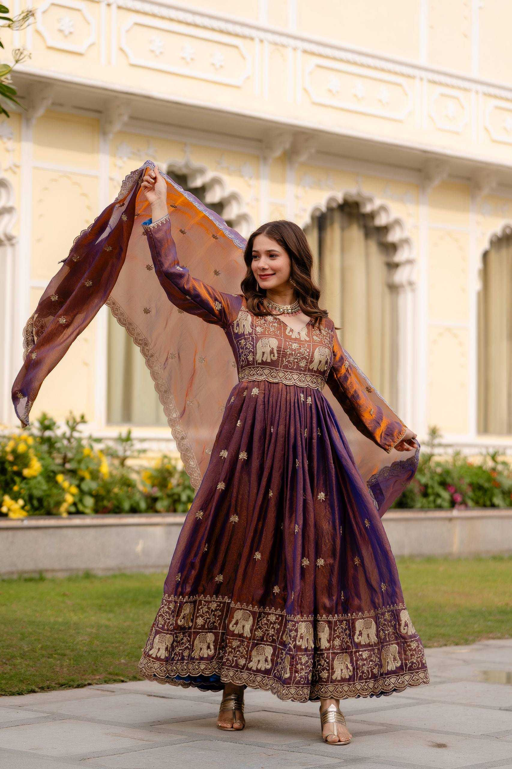 YNF Wholesale Satin Embroidered Gown RIN215 38 | Surat Manufacturer