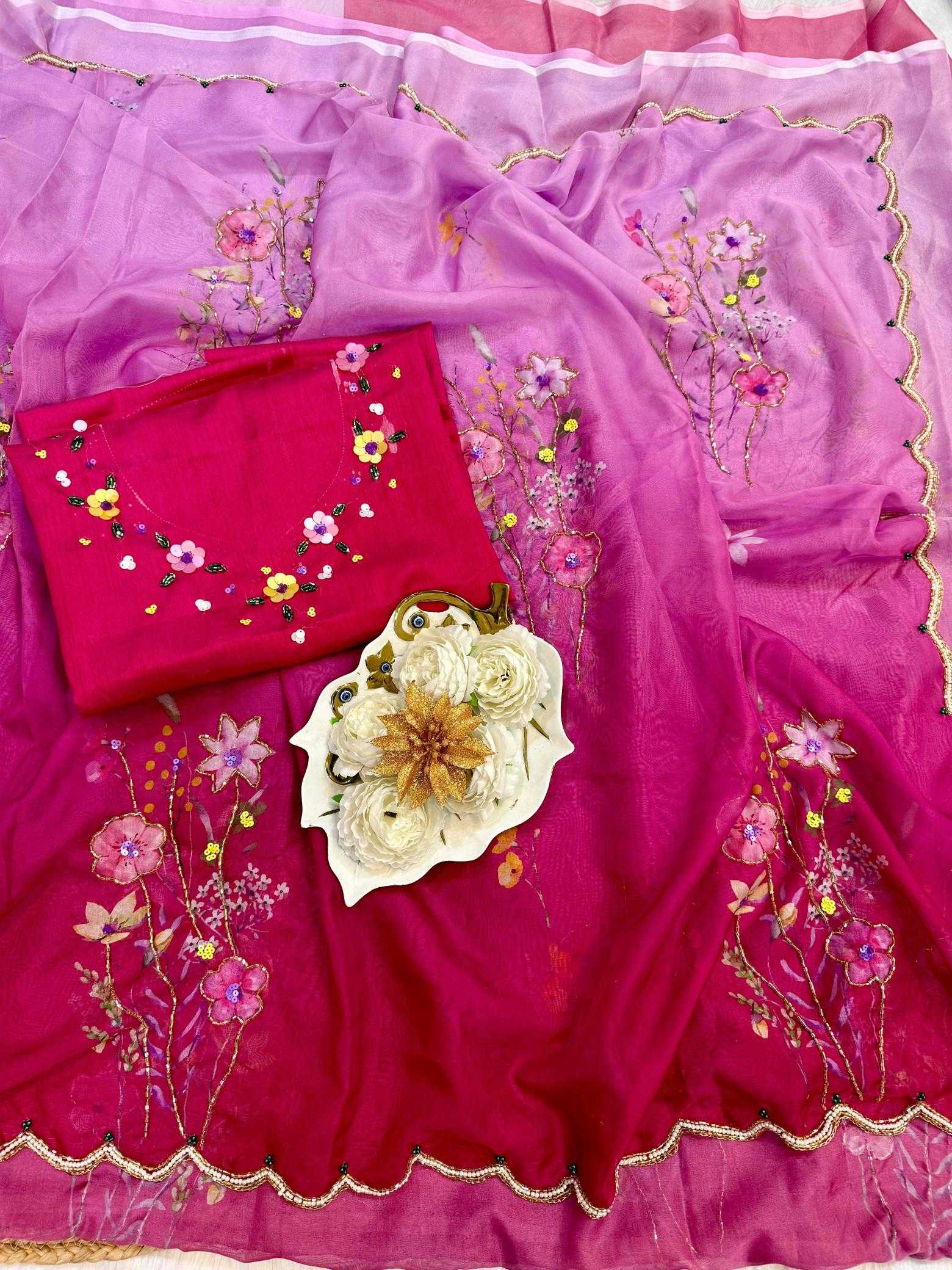 YNF Wholesale Tabby Silk Printed Silk Saree RIN164 PINK PATANK | Surat Manufacturer