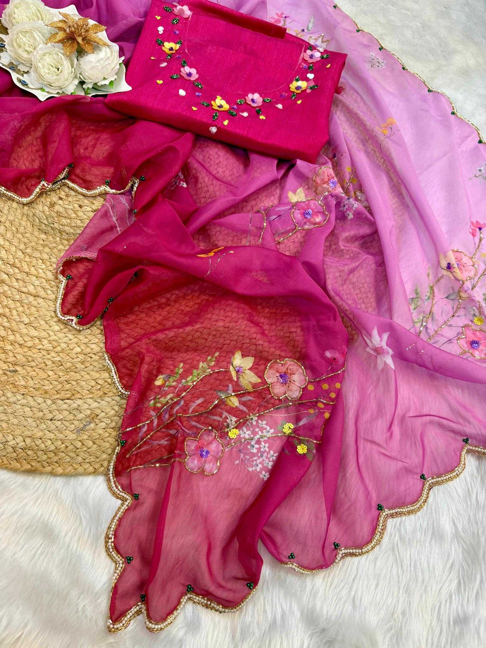 YNF Wholesale Tabby Silk Printed Silk Saree RIN164 PINK PATANK | Surat Manufacturer