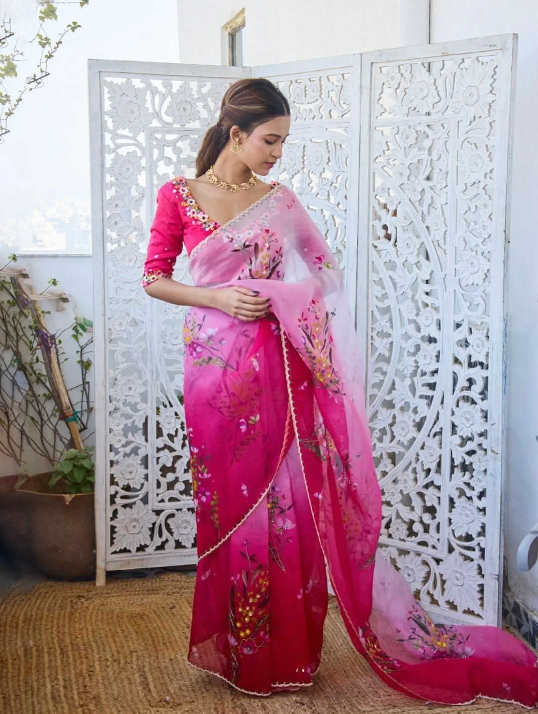 YNF Wholesale Tabby Silk Printed Silk Saree RIN164 PINK PATANK | Surat Manufacturer