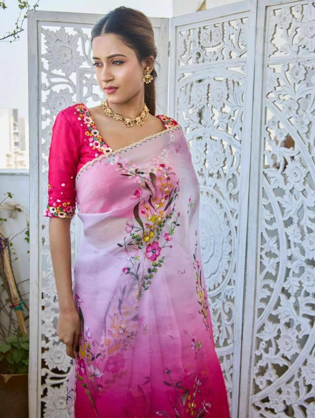 YNF Wholesale Tabby Silk Printed Silk Saree RIN164 PINK PATANK | Surat Manufacturer
