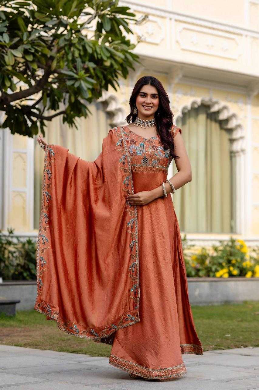 YNF Wholesale Vichitra Silk Embroidered Gown RIN215 39 | Surat Manufacturer