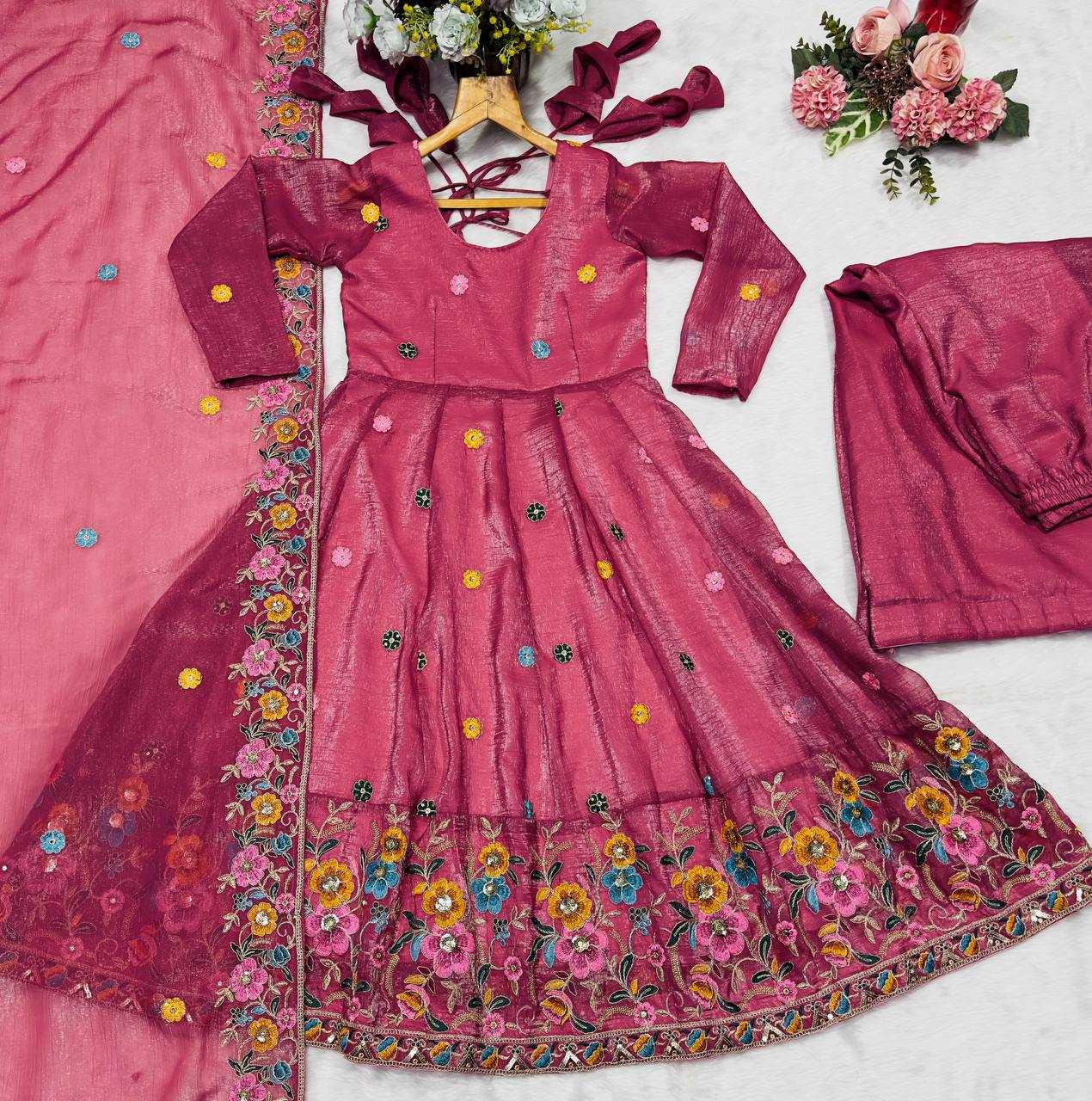 YNF Wholesale Crunchi Embroidery Gowns KESH104 TD-6098 | Surat Manufacturer