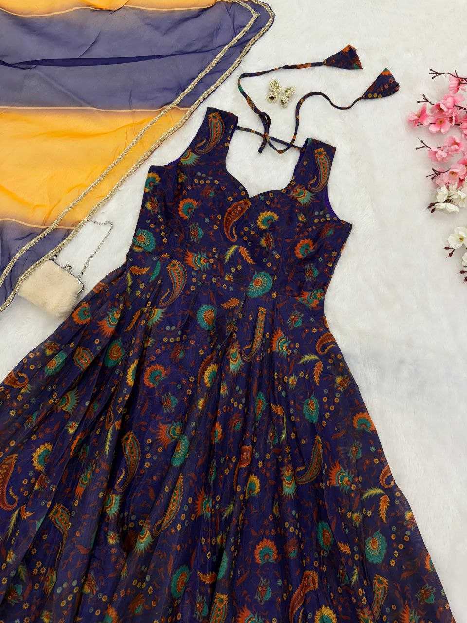 YNF Wholesale Organza Silk Printed Gowns KESH154 1157 | Surat Manufacturer