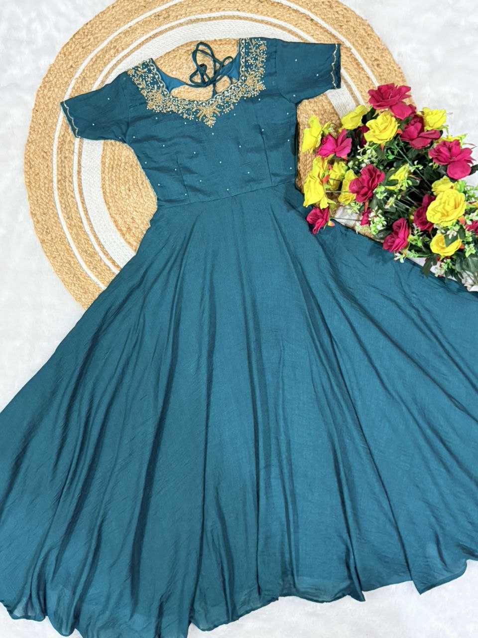 YNF Wholesale Vichitra Silk Embroidery Gowns KESH103 Gown | Surat Manufacturer
