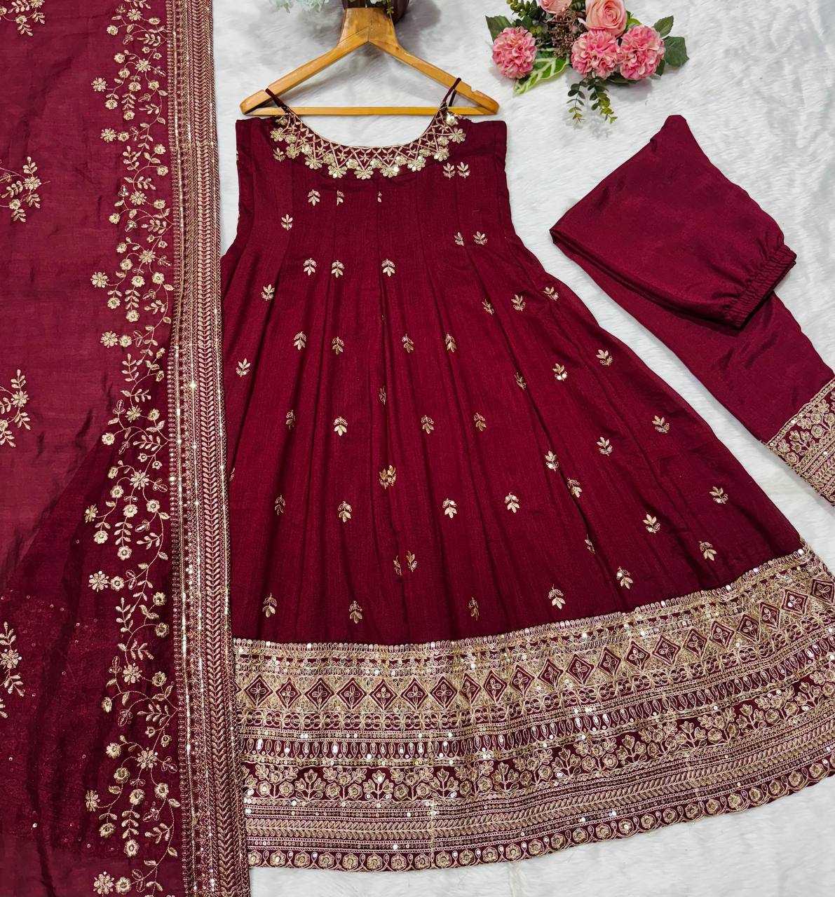 YNF Wholesale Vichitra Silk Embroidery Gowns KESH104 TD-6075 | Surat Manufacturer