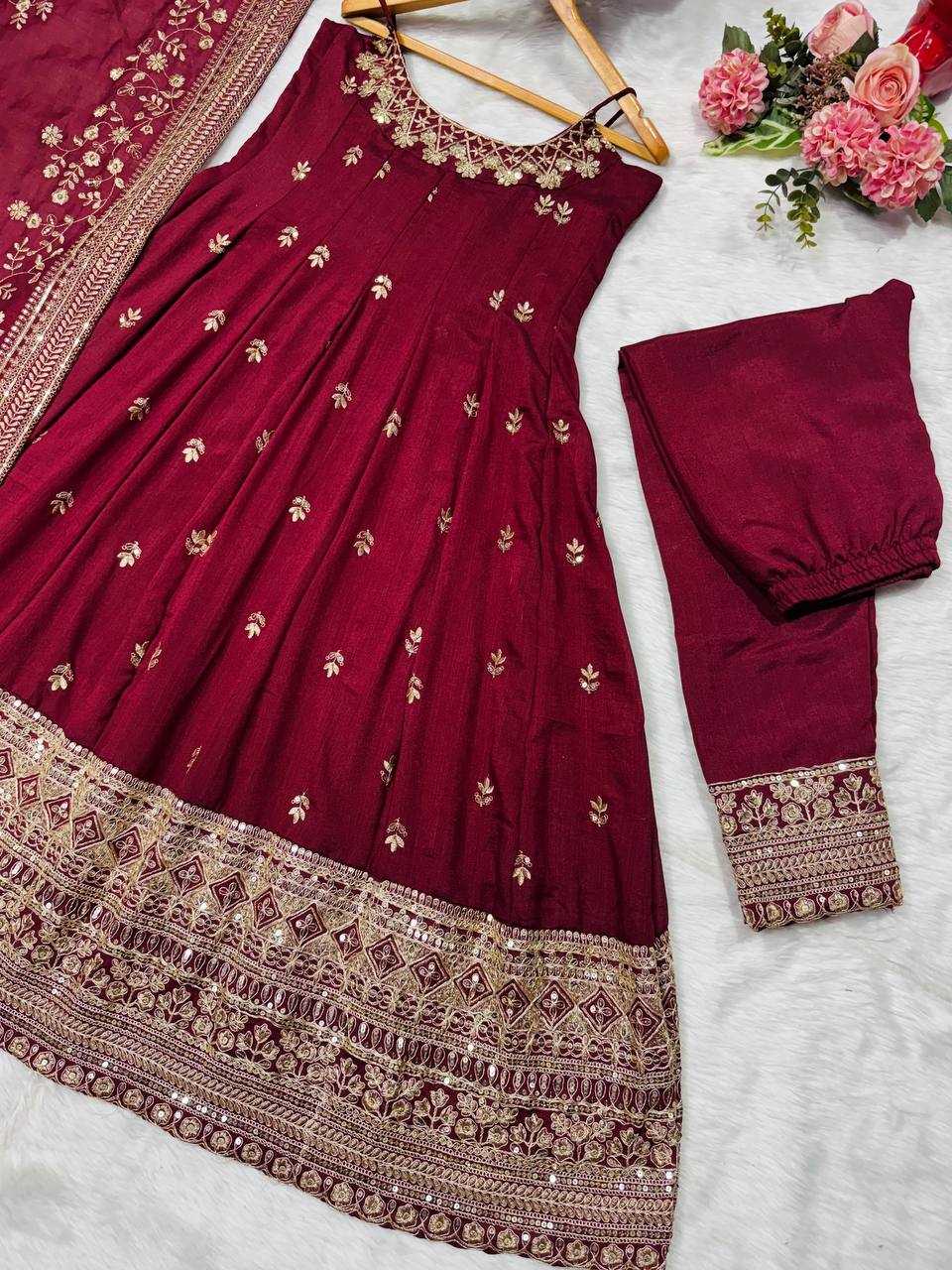 YNF Wholesale Vichitra Silk Embroidery Gowns KESH104 TD-6075 | Surat Manufacturer